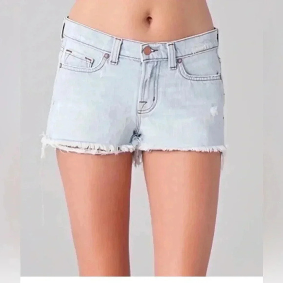 Woman J BRAND light Blue Aquarius Distressed Frayed Cut Off Denim Jean Shorts 29
